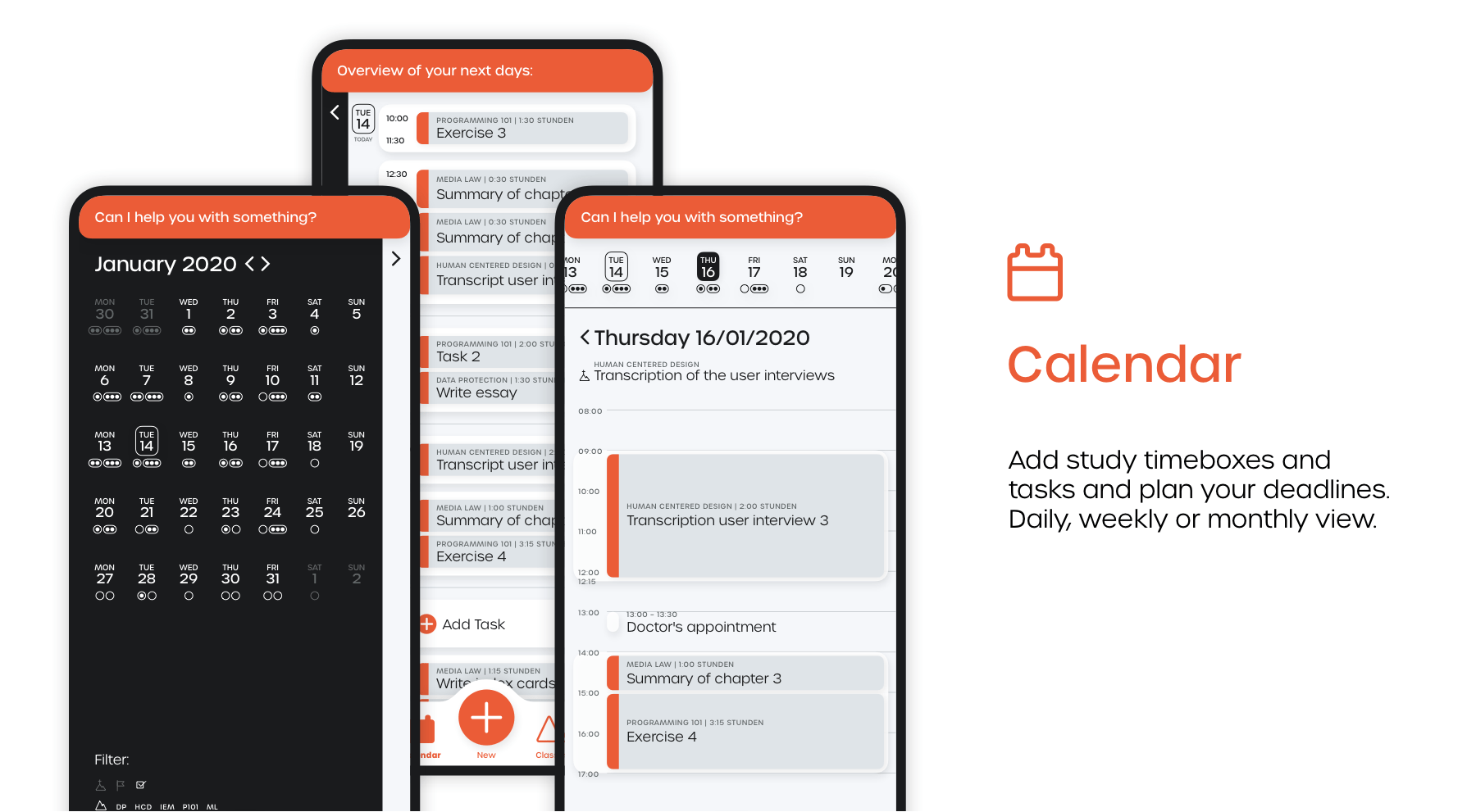StudyPeak App - Functionality 'Calendar'